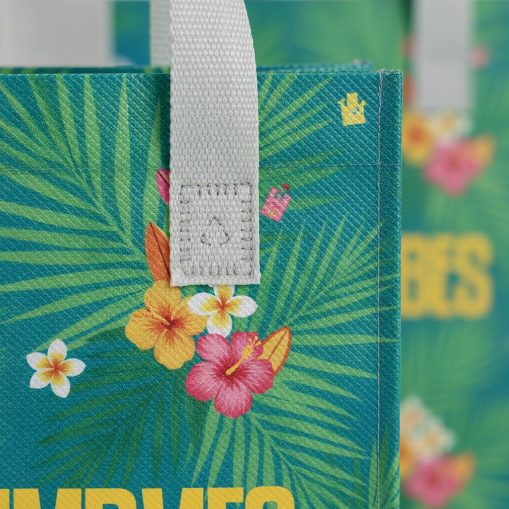 Detalhe da impressão colorida na ráfia laminada